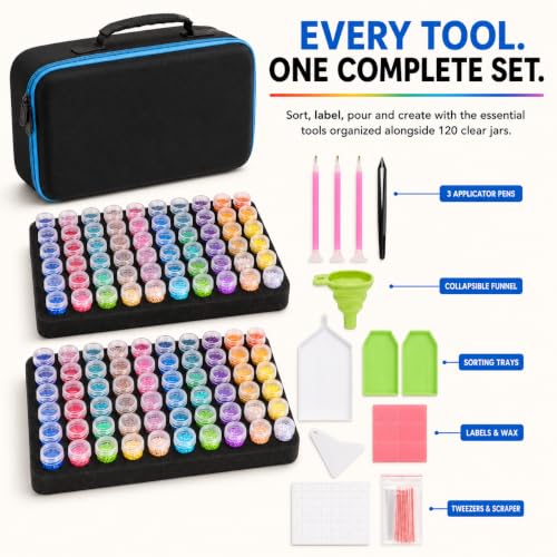 MERATIA Diamond Art Storage Organizer, 120 Jars with Accessories - color: Blue-120 Slots