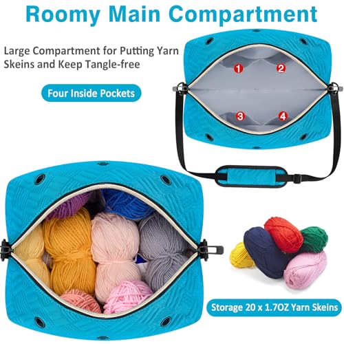 IBFUN Crochet Yarn Knitting Bag Organizer for Knit Accessories Hooks - color: L-Blue, size: Large