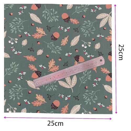 10Pcs Cotton Fabric Squares Bundles 25 x 25 cm Floral Patterns Printed Fabric Patchwork Craft Cloths for Sewing Quilting DIY Needlework Decoration Scrapbooking Handwork (Green)