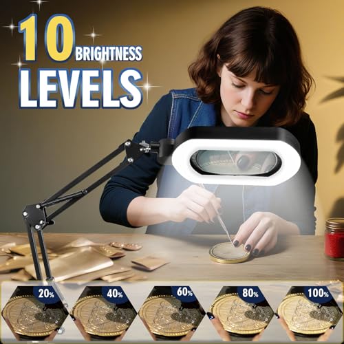 12X Magnifying Glass with Light and Stand, 144 LED Lighted Magnifying Lamp