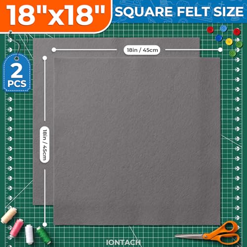 IONTACH 18" X 18" Soft Felt Sheets 1.6mm Thick (2 Packs, Dark Grey) - color: Dark Grey