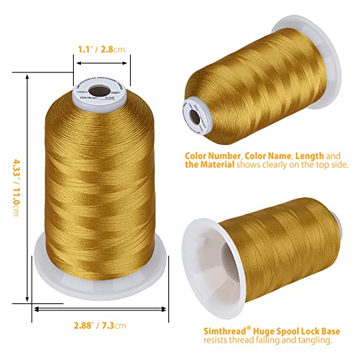 Simthread Embroidery Thread 5500 Yards Brass 328, 2 Huge Spools 40wt Polyester for Brother, Babylock, Janome, Singer, Pfaff, Husqvarna, Bernina Machine - color: Brass