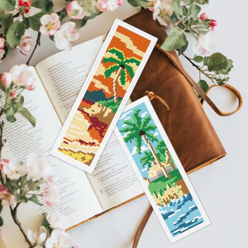 BEUNITONE 6 Pcs Summer Cross Stitch Bookmark Kits for Adults Beginners - style: Island Elements