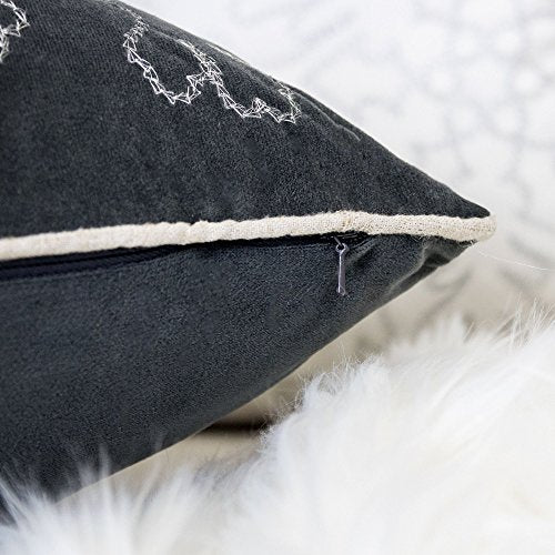 Embroidery Gray Velvet Throw Pillow Cover, Merry Christmas Series Snowflake Luxury Soft Fuzzy Cozy Warm Slik Gift Square Couch Cushion Pillow Case 20 x 20 Inch, Cover Only - color: Snowflake-gray