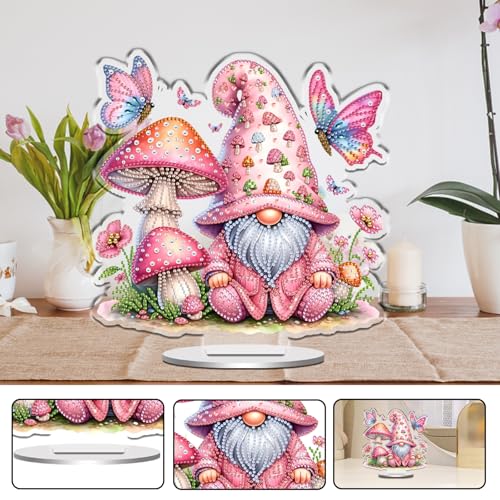 POETRYDRAW DIY Diamond Art Ornament Desktop Kit Mushroom Gnome, Stand Up Acrylic Diamonds Painting Ornament for Adults, 5D Special Diamond Gem Craft Tabletop Placement Board Kit - color: Mushroom Gnome