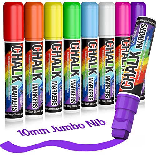 KERIFI Window Markers for Cars Washable, 10mm Jumbo Liquid Chalk Pens for Art Wedding Signs, Just Married Car Decorations, Back to School Graduation Celebration, Glass Mirror Bistro Blackboard Poster - color: 10mm - 8 Colors