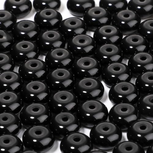 5x8mm 100Pcs Natural Black Glass Rondelle Beads for Jewelry Making Loose Spacer Abacus Disk Beads Gemstone for Bracelets Necklace DIY Crafts - color: Black Glass