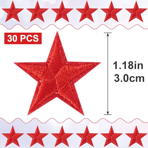 PAGOW 30 Pcs Star Iron on Patch, 1 Inch Sew on Star Embroidered Patches - color: 30 Red