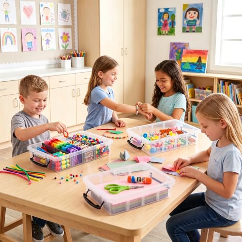 Citylife 2PC Clear Craft Organizers and Storage with 3 Removable Dividers - size: 6.4 Qt-2 Pack-D