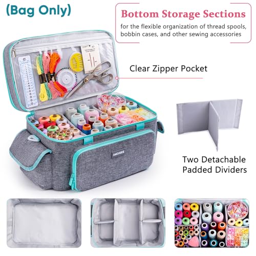 AMOIGEE Large 15" Double-Layer Sewing Organizer Bag w/Detachable Dividers - color: Grey