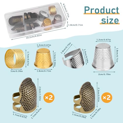 ZMAAGG Thimbles for Hand Sewing, 8 PCS Sewing Thimble, Metal Thimble - size: S-Basic Version