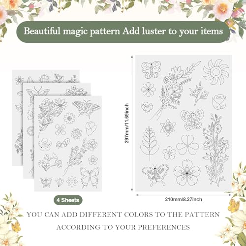Magibeads 60Pcs Flower Butterfly Water Soluble Stabilizer for Embroidery Floral Patterns Adhesive Stick and Stitch Embroidery Transfer Paper for Hand Sewing Beginners - color: Flower & Butterfly