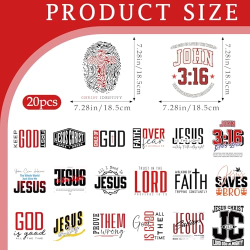 Dazoratix Christian Iron on Transfers - 20 Sheets Jesus Bible Verse DTF Ready to Press Religious Faith God Heat Patches Stickers Vinyl Decals for Men T Shirts Clothes Pillow Bag DIY Crafts Decorations - style: Christian Jesus