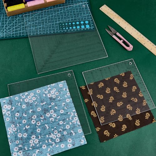 NBEADS 3 Pcs Square Up Ruler, 6/7/8Inch Transparent Acrylic Sewing Template Fabric Cutting Ruler with Binder Hinged Rings for Quilting and Sewing - style: Square Up