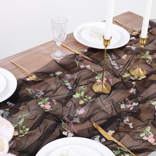 Wedding Floral Tablecloth 60" x 120" Sheer Black Wildflower Tablecloths - color: Black, size: 60"x120", 1 Pc
