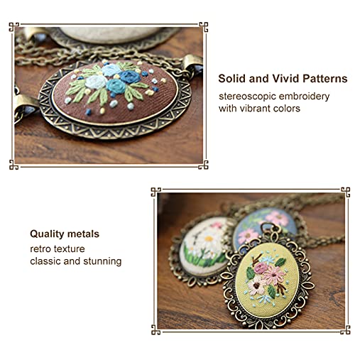 ZOCONE 4 Packs Embroidery Necklace Kits, Embroidery Pendant Kit Mini Cross Stitch Kit with 4 Hoops, Necklace, Pendant, Stamped Pattern Cloth, Instructions, etc., Embroidery Kits for Adults - color: 4 Packs-A
