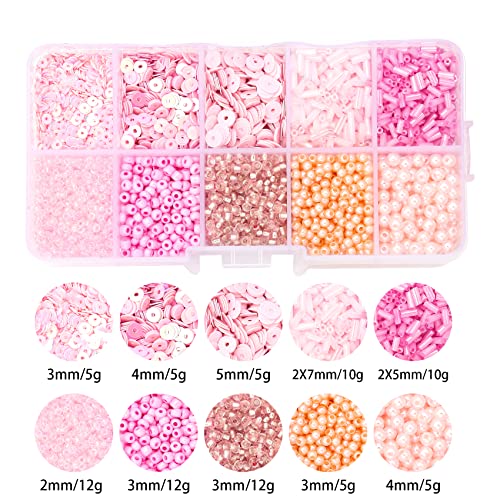 Pink Glass Seed Bugle Tube Beads for Jewelry Making - color: pink