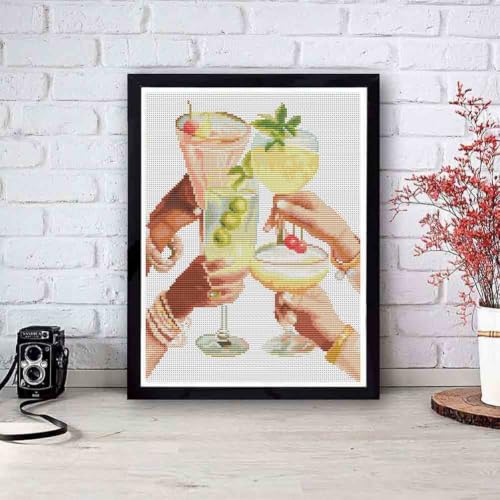 Mid‑Century Retro Cocktail Stamped Cross Stitch Kits for Adults Beginner - color: cocktail Cross Stitch Kits