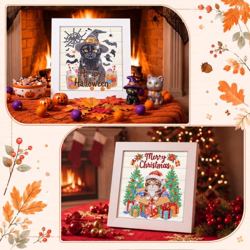 Trandraft 13 Pcs Cat Holiday Small Diamond Art Kits for Adults Craft - style: Cat Style