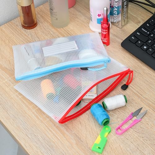 Plastic Mesh Zipper Pouch, 12Pcs Zipper File Bags with Label Pocket, A5 Size 9.2x6.7in, White - size: 9.2x6.7 in