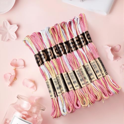 10 Skeins 87.5 Yards 6 Strands Pink Friendship Bracelet String Hand Variegated Embroidery Floss Gradient Cross Stitch Thread Yarn Bracelets Threads Bulk for Sewing Crochet Crafts Stitching - color: Pink