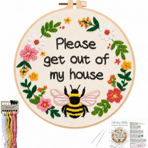 Nuberlic Please Get Out of My House Embroidery Kit, Stitch Craft Set - color: FUNNY BEE