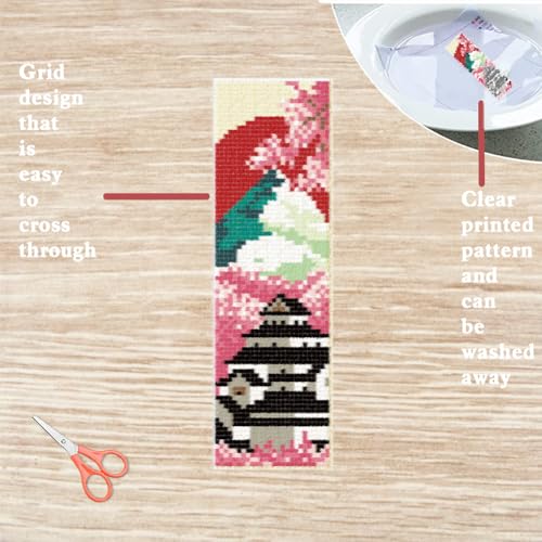 FREEBLOSS 6 Set Cross Stitch Bookmark Kit Japanese Style 8''x2.4'' 11CT - style: Japanese Style