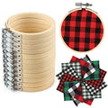 Caydo 12 Pieces Christmas Ornament Kit Including 3 Inch Embroidery Hoops and 5 Inch Squares Plaid Fabric for Christmas Decorations - style: 24PCS