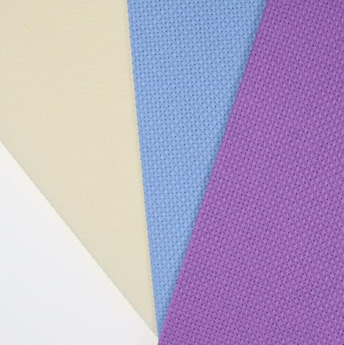 KCS 3 pc of 12" x 18" 14CT Counted Cotton Aida Cloth Cross Stitch Fabric (Cream+Light Blue+Lavender) - color: Cream+light Blue+lavender