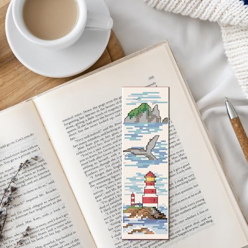 FREEBLOSS 6 Set Cross Stitch Bookmark Kit Stamped Cross Stitch Kit Ocean View Theme Embroidery Set with Instruction for Adults 8''*2.4'' - style: Gulf Coast