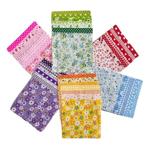 42PCS Quilting Cotton Fabric Squares, Floral Pattern 5x5 Inch Pre-Cut Bundle, 100% Woven Cotton, Multicolor Patchwork for DIY Sewing, Crafts