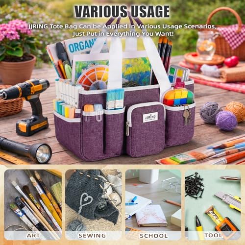 JJRING Large Foldable Craft Organizer Tote with Zipper & Divider, Purple - color: Deep Purple, size: Large
