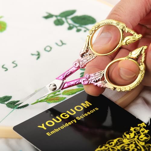 YOUGUOM Sewing Embroidery Scissors, Small Precision Shears - color: Golden Pink