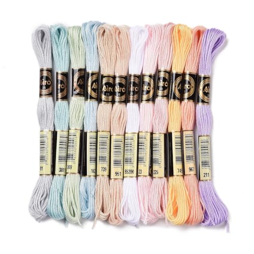 12 Skeins Colorful Cross Stitch Threads 0.5mm Embroidery Floss 6 Ply Polyester Friendship Bracelets Floss Crafts Floss 12 Color 8.75 Yards(8m)/Skein - color: 12 Skeins, Color a