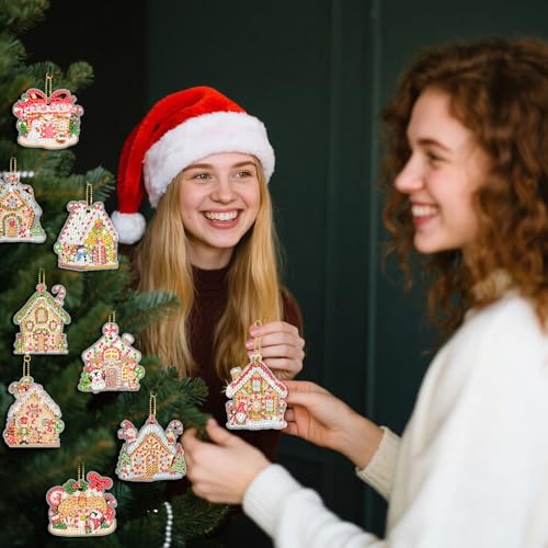Tondiamo 20 Pcs Diamond Art Christmas Ornaments Diamond Painting Keychain - style: Gingerbread House