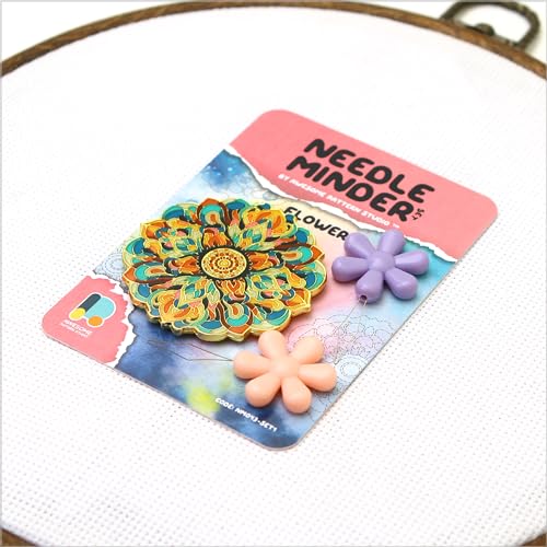 Awesome Pattern Studio Needle Minder Set - Flower Magnetic Needle Minder + 2 Needle Threaders. Enamel Pin for Cross Stitch, Embroidery and Craft - size: Flower Set #1