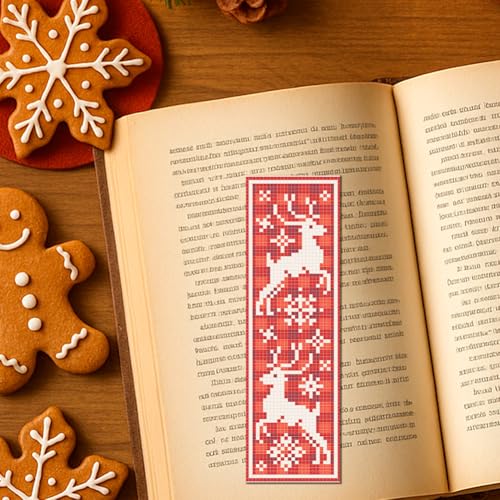 FREEBLOSS 6pcs Christmas Cross Stitch Bookmark Kit for Adult Beginners Stamped Embroidery Bookmark Kits Bookmarks Craft Kit with Instructions for Gift 11CT 8''x2.4'' - style: Christmas Patterns