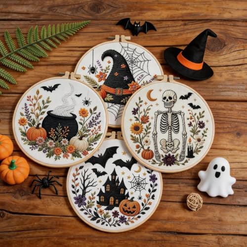 FEIYUENO 4 Pack Halloween Pumpkin Embroidery Kits for Beginners Adults - color: Halloween