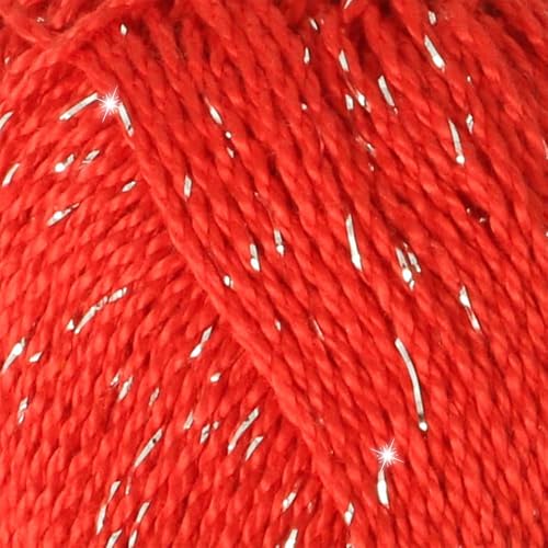 Scheepjes Catona Shine Cotton Yarn 50g - 115-S Hot Red with Silver Thread - color: 115-S Hot Red - Silver