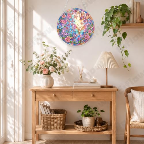 Eiflow Acrylic Diamond Art Hanging Kit for Adults Butterfly, DIY Diamonds Painting Door Hanger Ornament Kit Crystal Diamond Art Painting Wall Window Hanging Pendant - color: Butterflies