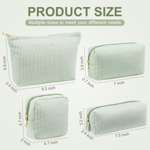 Sanwuta 4 Pcs Seersucker Pouch Striped Makeup Bag Set, Light Green - color: Light Green