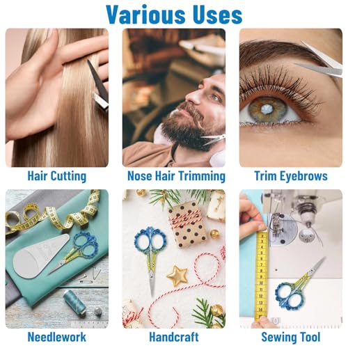All Purpose Scissors with Sheath - Sewing Embroidery Sharp Cuticle Eyebrows Manicure Pedicure Beauty Grooming Scissors for Office, Home, School, Sewing Crafts (Gold Blue) - color: Gold Blue