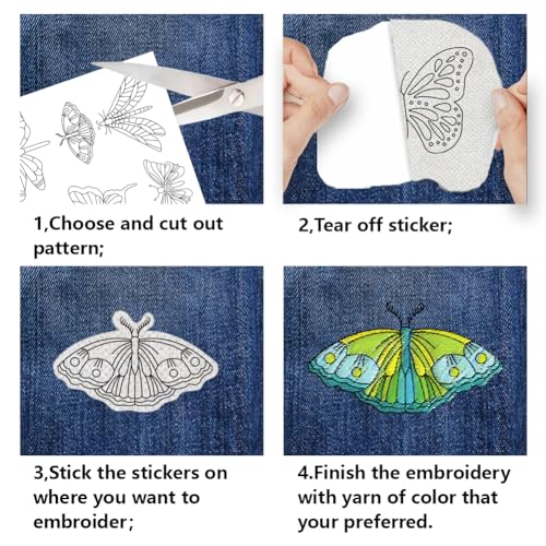 BENECREAT 4Sheets 19Pcs Mystic Butterfly Water Soluble Embroidery, 11.7x8.3inch Stick and Stitch Embroidery Paper Stabilizer Water Soluble Hand Sewing for Shirts, Coats, Bags - color: Mystic Butterfly
