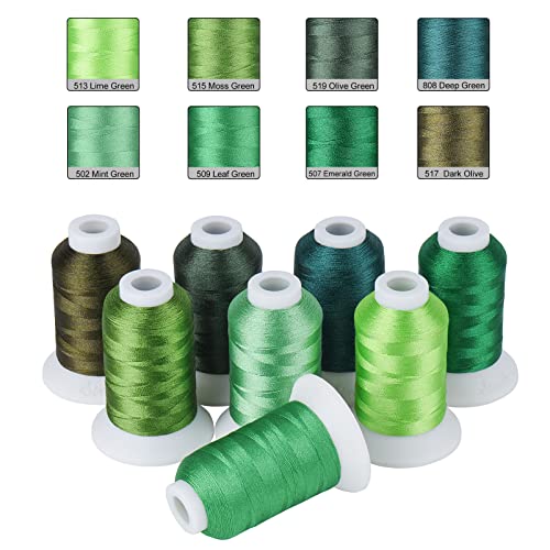 Simthread 8 Shades 550Yds Each 40WT Polyester Embroidery Thread Green Set - color: 550YGreenBrother