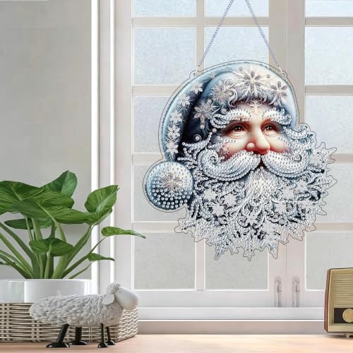 Santa Claus Diamond Art Hanging Kit for Adults, DIY Diamonds Painting Door Hanger Board Kit, Special Acrylic Diamond Art Painting Pendant Ornament - color: Santa Claus