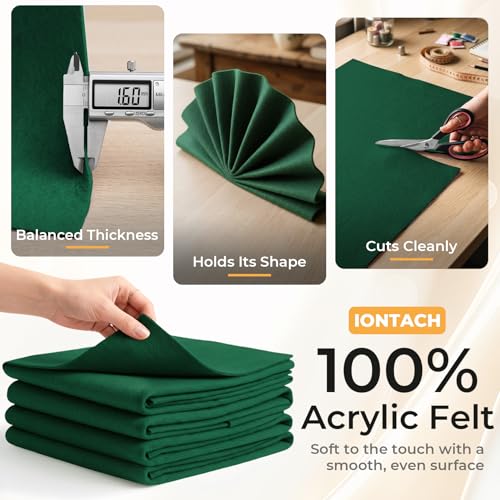 IONTACH 9" X 36" Soft Felt Sheets 1.6mm Thick (4 Packs, Hunter Green) - color: Hunter Green
