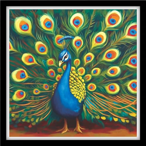 Fanxvivy Counted Cross Stitch Kits for Adults 11CT Unprinted Cross-Stitch Patterns Embroidery Kits Easy Cross Stitching Needlepoint Kits&Blue Peacock 18x18 inch - color: DIY-craft03