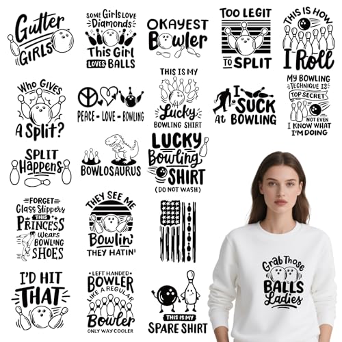 Bowling Iron on Transfers for Tshirts - 20Pcs Dtf Transfers Ready to Press, Bowler Iron on Decals Patches, Bowling Sports Game Heat Sublimation Stickers for DIY Tshirts Clothing Bags - color: Bowling028