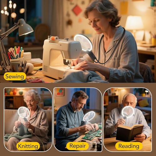 2500mAh Magnifying Glass with Light, 5X Hands Free Magnifier for Reading - size: 2500mAh
