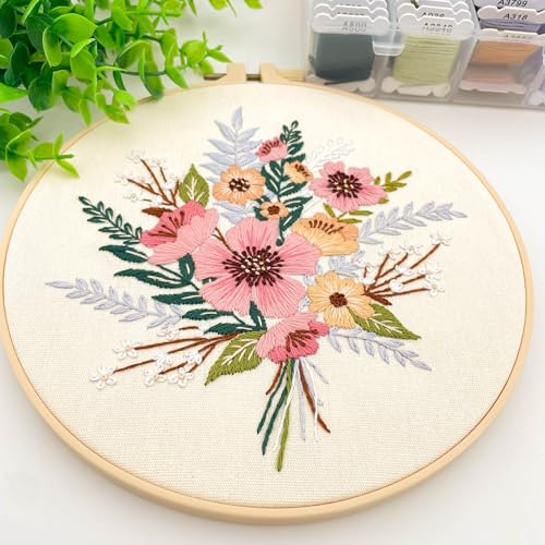 Silentsea Embroidery Kit, Floral and Nature Designs, with Hoops, Needlework Pattern Set (Flower) - color: flower